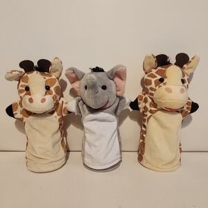 3 9” Zoo Animal Hand Puppets Giraffes and Elephant